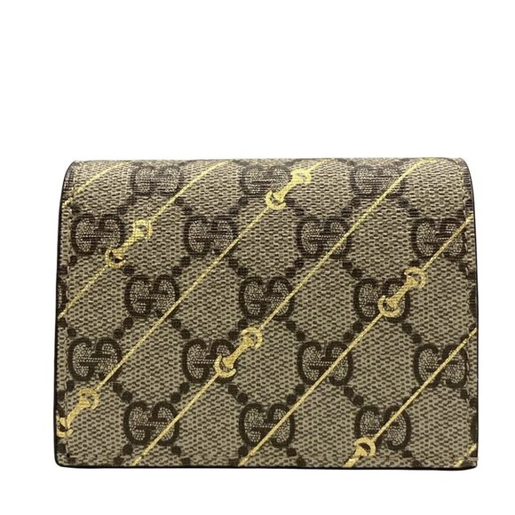 Auth GUCCI GG Supreme 774332 Beige Dark Brown Gold PVC Leather - Bifold Wallet - Picture 1 of 11